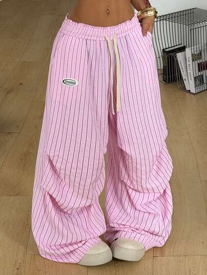 Coolane 女士夏季基本款条纹阔腿运动裤