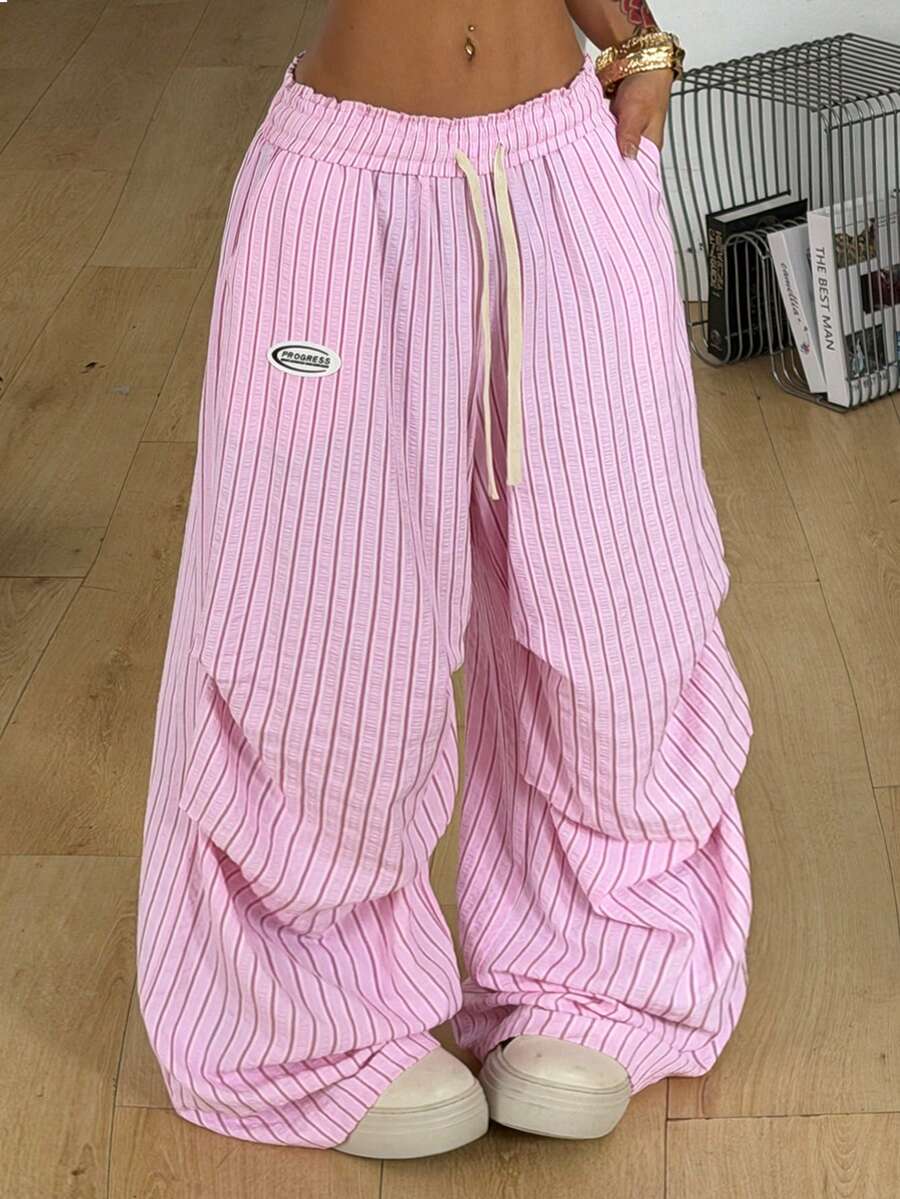 Coolane 女士夏季基本款条纹阔腿运动裤 - 粉色 - 查看 1