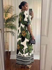SHEIN Lady CURVE 大码夏季印花露肩宽松连衣裙 - 彩色 - 查看 3