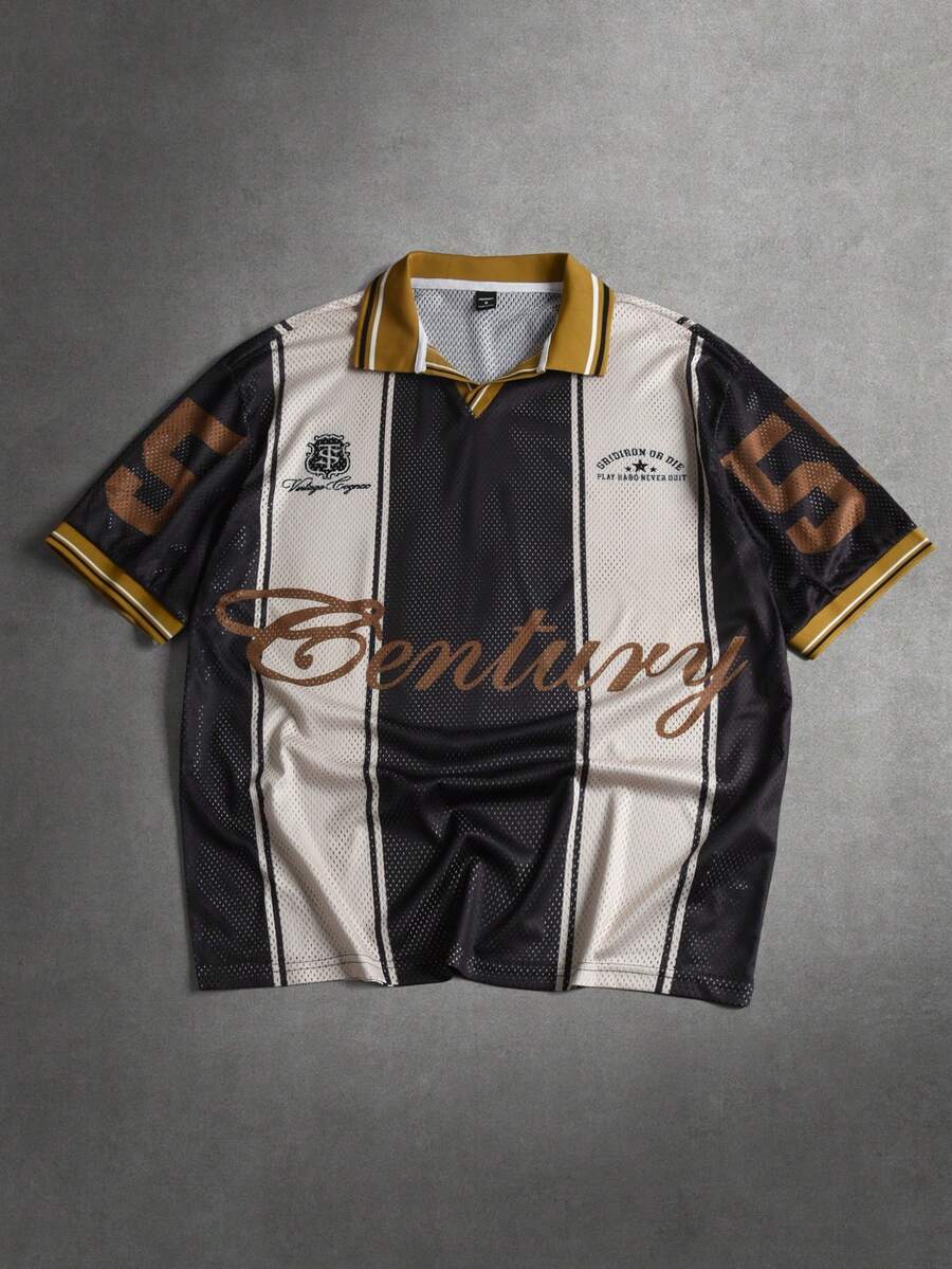 STYNVO 男士休闲百搭字母印花网眼短袖 Polo 衫 - 咖啡棕 - 查看 1