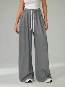 SHEIN Tall Pantaloni grigi comodi con vita elastica oversize, abbigliamento da strada estivo per uscire - Bianco e nero - Visualizzare 1