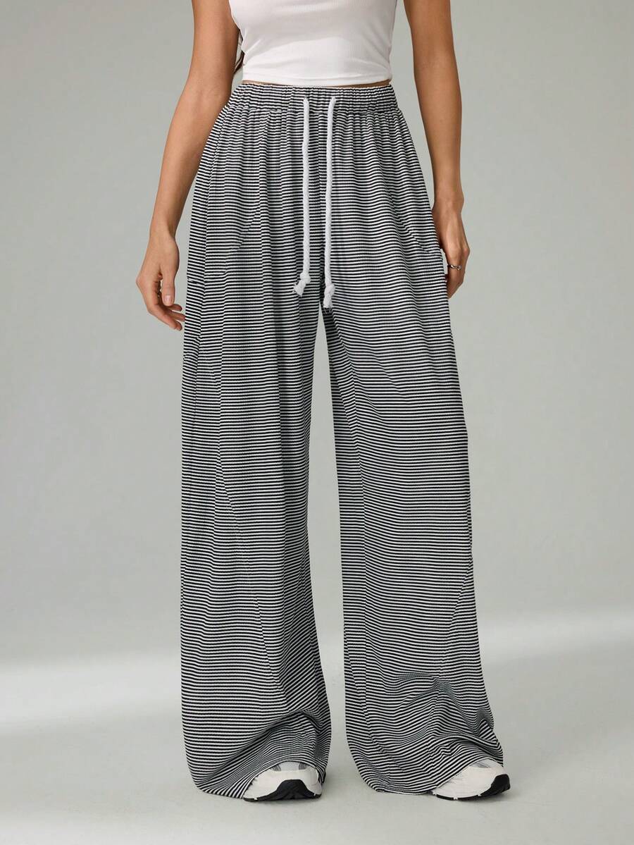 SHEIN Tall Pantaloni grigi comodi con vita elastica oversize, abbigliamento da strada estivo per uscire - Bianco e nero - Visualizzare 1