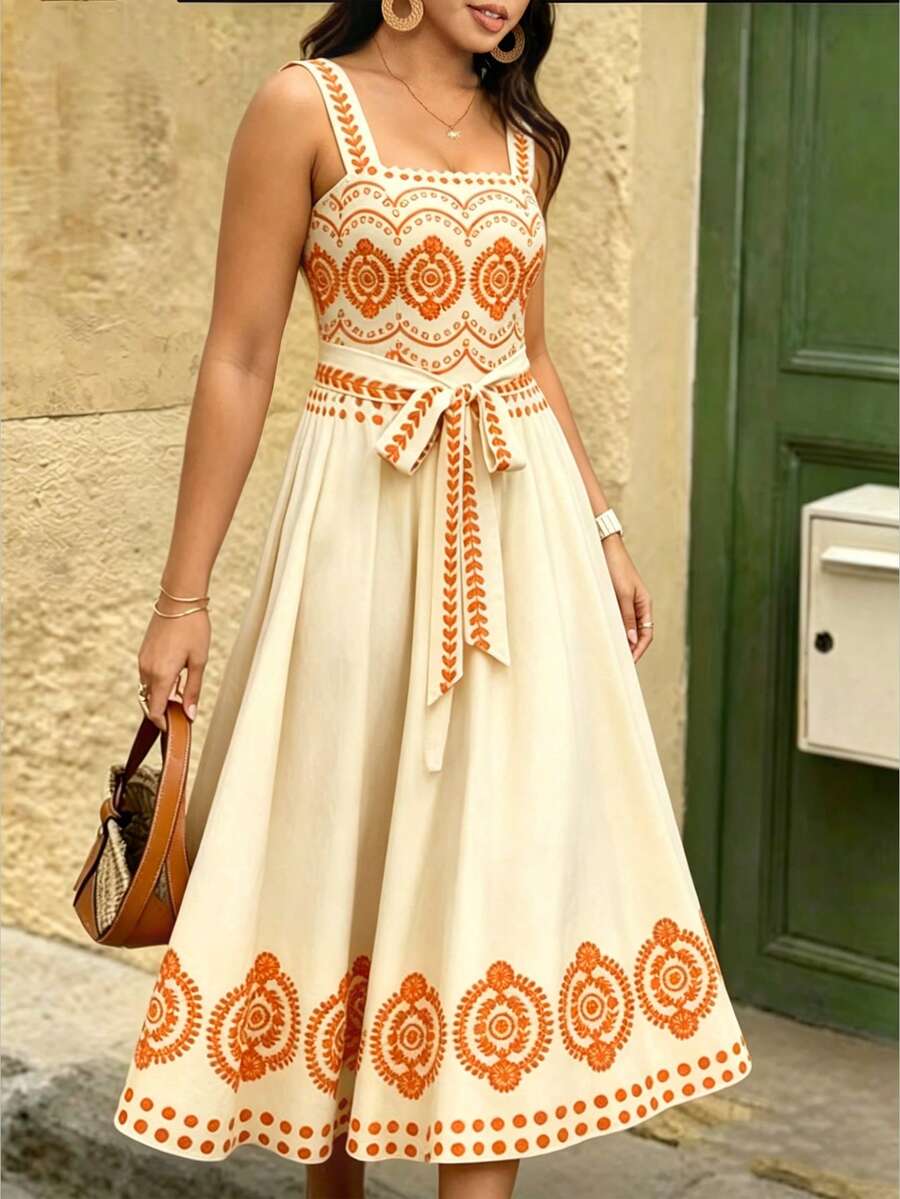 Nubod Vestido camisero con estampado floral elegante y retro, ideal para vacaciones de primavera/verano y uso casual/de oficina - Albaricoque - Ver 1