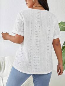 SHEIN LUNE Áo thun trắng dáng rộng, đa năng, khoét lỗ, cỡ lớn, thích hợp cho mùa hè. - trắng - Xem 2