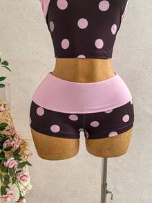 Soleia Women's Summer Y2K Versatile Casual Comfortable Knit Polka Dot Patchwork Color-Block Halter Neck Mini Slim Fit Sexy Hot Girl Top And Shorts. Suitable For Vacations, Parties, Dates, Carnivals, Afternoon Tea, Beaches, Cruises, City Trips, Music Festivals And Many Other Occasions. Party Top, Summer Top, Women's Summer Outfit - Multicolor - View 7