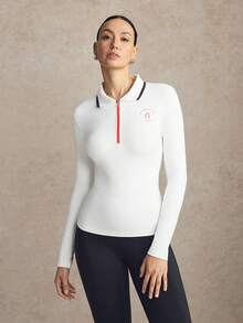 Activina Women's Letter Print Zip-Up Half-Placket Long Sleeve Golf Polo Shirt - White - View 5