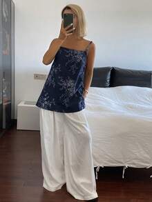 Livesso Women's Ditsy Floral Camisole, Casual Vacation Beach Bohemian Elegant Commute, Suitable For Spring And Summer - Medium Wash - View 9