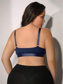 SHEIN Plus Size Solid Color Hollow Front Closure Wireless Bra - Blue - View 2
