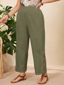 Rosumi Plus Size Vacation Casual Solid Color Hollow Out Pants,Summer Outfits For Women,Vacation Outfits Woman - Army Green - View 7