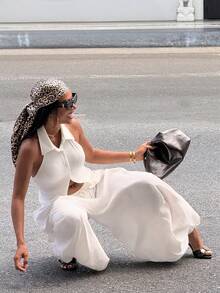 Slaydiva Summer New Loose Wide Leg Lantern Pants, Harem Pants, White Women's Long Pants Boho White Flowy Pants - White - View 9