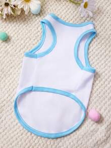 Áo vest cho thú cưng in chữ hình gấu bông, kiểu dáng thường ngày, mềm mại và thoáng khí, phối màu xanh trắng. - Nhiều màu - Xem 4