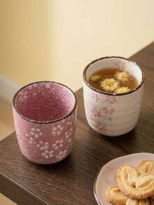 1pc Cherry Designed Ceramic Tea Set, Including Water Cup, Teapot, And Tea Set, Japanese Ceramic Kung Fu Tea Set, Tea Cup Single Household Ceramic Cup, Master Cup Water Cup Tea Cup, Suitable For Leisure And Health, Perfect Tea Gift - Multicolor - View 2