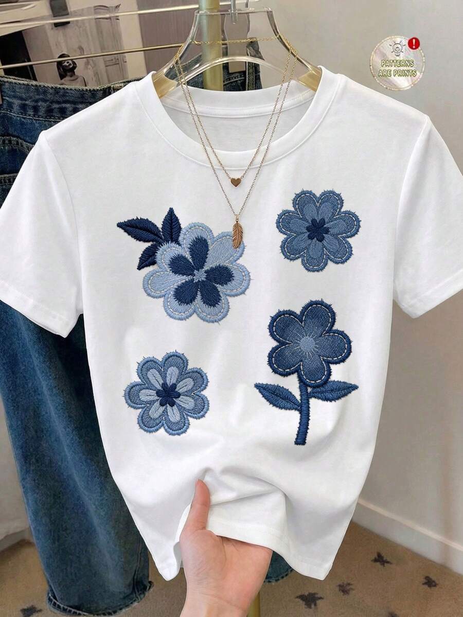 Modelyn 女士休闲简约圆领短袖宽松T恤 - 彩色 - 查看 1