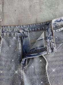 AXEPEAK Men's Casual Denim Shorts With Pockets & Rhinestone Decor - Blue - View 4