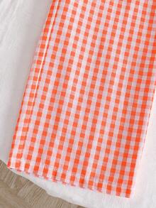 SHEIN Tween Girl Casual Cherry Letter Print T-Shirt And Plaid Pants Set - Orange - View 7