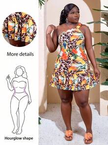 CurvyTilda 2025 Herbst und Winter Neuheiten, Damen Herbst/Halloween/Winter Kleidung, Große Größen, Musik Festival/Halloween Outfits, Ostern, Western, Boho, Geburtstags Party, Abschluss, Studentin, Lässig, Alltag, Basic, Urlaub, Kreuzfahrt, Strand, Sonnenbaden, Modisch, Bohemien, Einschultrig Gebunden, Floral, Leopard, Vogel, Birne, Bananen Muster, Locker A-Linie, Geraffter Damen Kleider/Geburtstags Kleider - Verschiedenfarbig - Übersicht 1