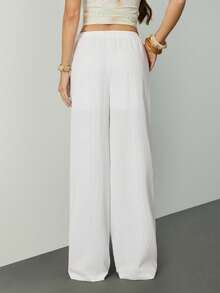 SHEIN Tall Quần nữ dáng suông, có lớp lót, thích hợp cho mùa xuân và mùa hè, chống lộ nội y. - trắng - Xem 2