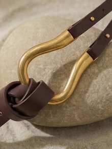 1pc Women's Suit Waist Belt, Versatile Wide Horseshoe Buckle Decoration Belt For Skirt Summer, School Fall, Autumn, Halloween - Coffee - View 2