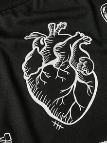 ROMWE Goth 暗黑哥特式骷髅牙医工具做旧印花加大码宽松落肩T恤 - 黑色 - 查看 2