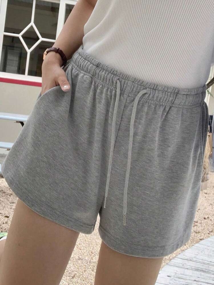 Dazy Plus Plus Size Women Solid Color Elastic Waist Knit Casual Sports Shorts, Spring/Summer