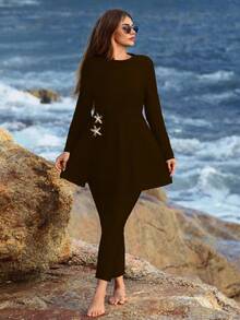 Swim Mulvari Đồ bơi Burkini 2 mảnh dành cho nữ cỡ lớn - Cà phê nâu - Xem 3