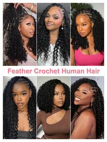 Boho Braids Miracle Knot Crochet Hair In 100% Remy Feather Line Crochet Hair Braids Salon Silky Seamless Invisible Natural Black Color Kinky Curly Miracle Knots Feather Crochet Human Hair Braiding For Woman Micro Pre Looped Crochet Hair Kinky Curl Extensions - Natural Black - View 9