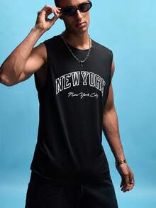 NobleFwd 男士时尚印花宽肩带无袖背心 - 黑色 - 查看 5