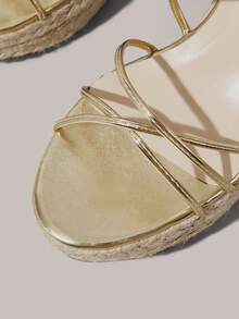 Styleloop Giày nữ màu mơ, dây gai rỗng, nhiều màu sắc, giày đế xuồng, sandal đế cao, giày quai ngang, giày nhẹ giúp tăng chiều cao, giày nữ phong cách bohemian cho kỳ nghỉ. - Vàng - Xem 4