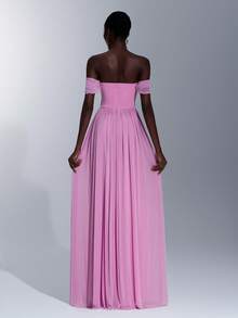 Elitara Elegant Pink Women's Evening Gowns,Strapless Asymmetrical Ruched A-Line Dress With Detachable Halter,Handmade Rope Decor Super Flared Party Dress - Baby Pink - View 3