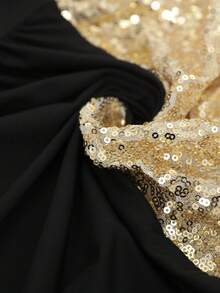 Rafferiza Women's Elegant Contrast Color Sleeveless Collared Sequin Dress, Suitable For Party, Date, Gathering, Banquet - Black and Gold - View 5