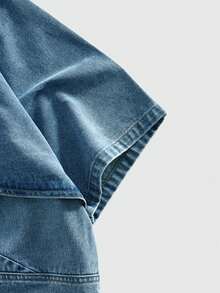 ROMWE MEN Street Life Men's Blue Frayed Edge Solid Color Short Sleeve Tie Front Casual Top, Summer - Blue - View 4