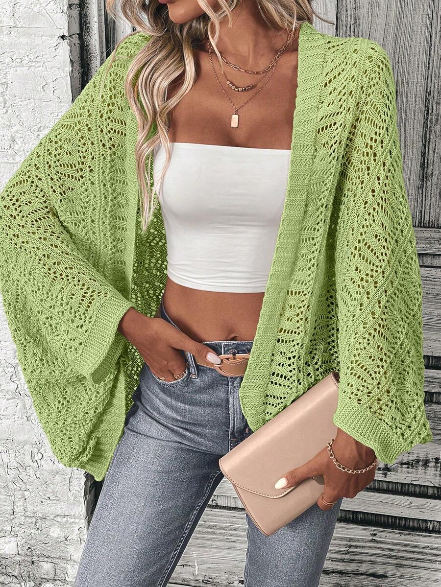 SHEIN LUNE Áo khoác cardigan nữ màu trơn tối giản phong cách thường ngày - màu xanh lá - Xem 1