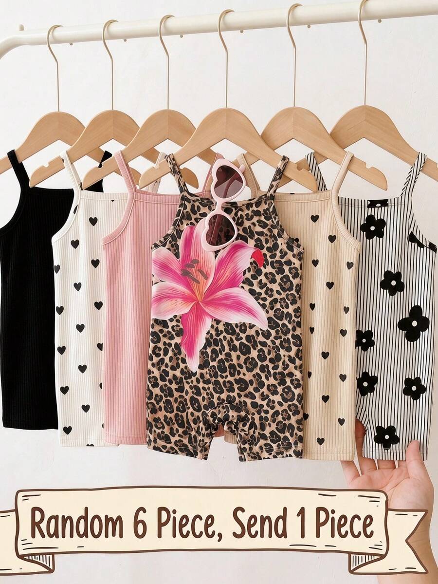 SHEIN 女婴针织休闲街头时尚豹纹花卉图案连体衣 - 彩色 - 查看 1