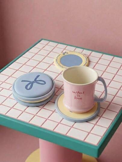 Joivida 1SET Morandi Bow Coaster Heat Resistant Placemat Cartoon Table Mat Waterproof Oil Proof Non Slip For Kitchen Dining Cup Mug Protection