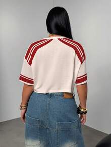Betty Boop x SHEIN Camiseta de cuello redondo minimalista con estampado, talla grande - Blanco - Ver 2