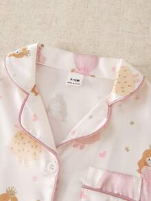 SHEIN Baby Mädchen bunte Feenmuster Faux-Seide Kontrastbesatz Langarm Strickjacke und Hose Casual Loungewear Set - Verschiedenfarbig - Übersicht 8