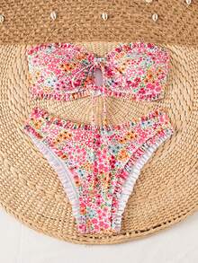 Swim Mod Set Bikini Tanpa Punggung Seksi Minimalis Motif Bunga Terbaru untuk Wanita, Cocok untuk Liburan Pantai - MultiWarna - View 6