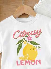 Young Girls T-Shirt Set, Summer Sweet OOTD Girls Contrast Color Lemon Short Sleeve Set, Sweet Bow Plaid Shorts, Children 2 Pieces Set - Multicolor - View 6
