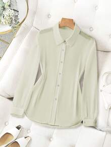 Franclia Lapel Basic Transparent Solid Simple Shirt Fall Cloth For Women - Apricot - View 5