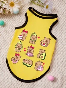 PETSIN 1件可爱河豚爱心蝴蝶结牛油果帽印花宠物背心黄色拼接黑色柔软透气防掉毛宠物衣服 - 彩色 - 查看 1