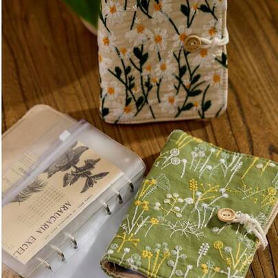 Cirelle A6预算活页夹，带现金信封 | 布艺刺绣笔记本 | 现金储蓄计划本、财务预算整理本、口袋记事本，用于资金管理