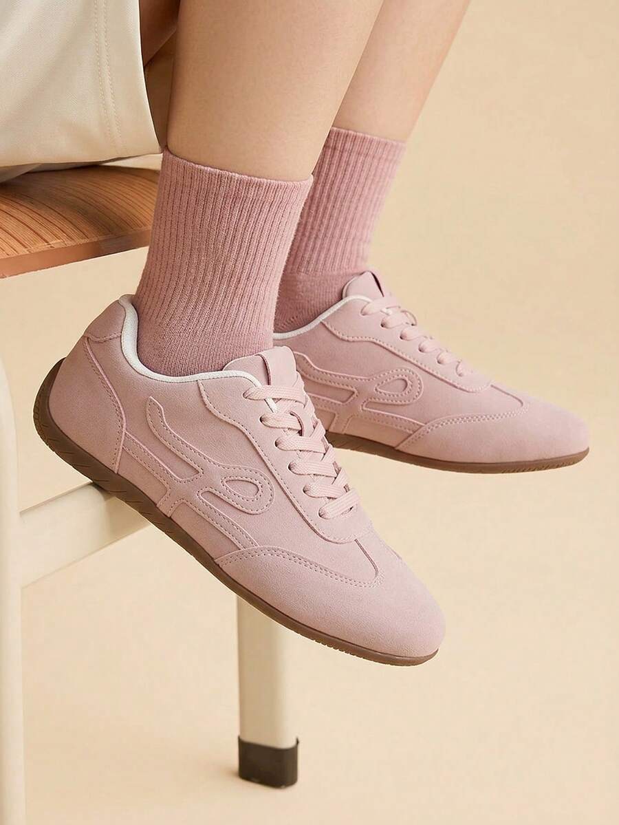 CUCCOO EASI Dexun Shoes Women's Shoes New Fashion Casual Simple Lace-Up Flat Bottom Low Heel Round Toe - Pink - View 1