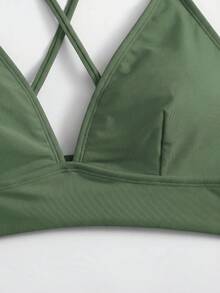 Swim Basics 女士夏季沙滩纯色性感时尚比基尼上衣 - 軍綠色 - View 4