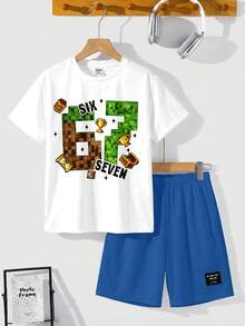 Bộ đồ thể thao thoải mái, tối giản dành cho bé trai tuổi teen: áo thun cổ tròn tay ngắn và quần short. - Nhiều màu - Xem 2