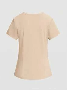 TaskEZ Solid Color Short Sleeve Pocket Top And Pants Scrub Uniform Set - Apricot - View 8