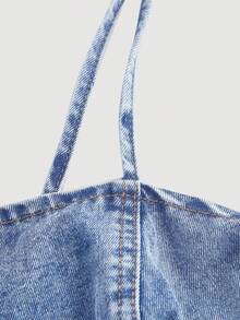 SHEIN MOD Plus Size Denim Camisole Top With Ruffle Hem, Light Blue Vacation Summer - Light Wash - View 3