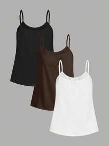 3件装95%纯棉女士褶皱宽松吊带背心，可调节肩带，适合春夏穿着 - 彩色 - 查看 2