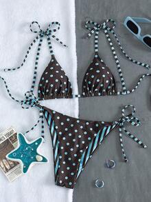 Swim Vcay Bộ bikini 2 mảnh gợi cảm thời trang, ngọt ngào, thắt nơ vai, không gọng, có đệm mút tháo rời dành cho nữ, thích hợp cho bãi biển và sân bay. - Nhiều màu - Xem 4