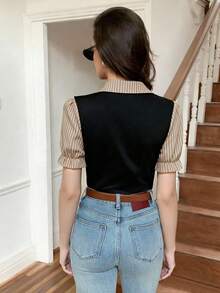 Elyressa Áo nữ mùa hè kiểu dáng tối giản, thoải mái - Họa tiết hoa ngẫu nhiên - Cà phê nâu - Xem 2