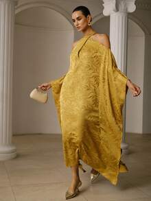 ZEYLAH Romantic Flowy Off-Shoulder Elegant Long Loose Dress, Spring - Mustard Yellow - View 5
